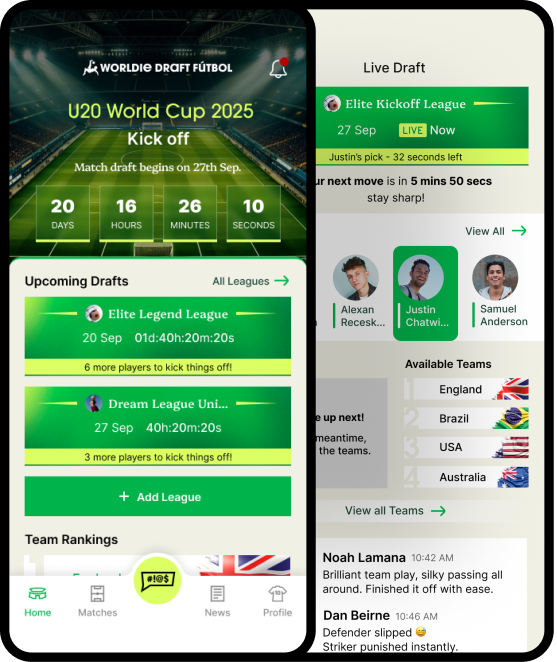 Worldie Draft Fútbol — Fantasy Sports app screen